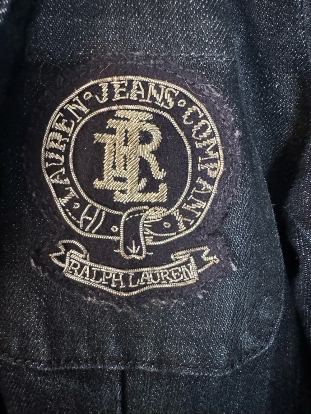 Lauren Jeans Co Ralph Lauren Womens L Denim Blazer Crest Patch Dark Wash